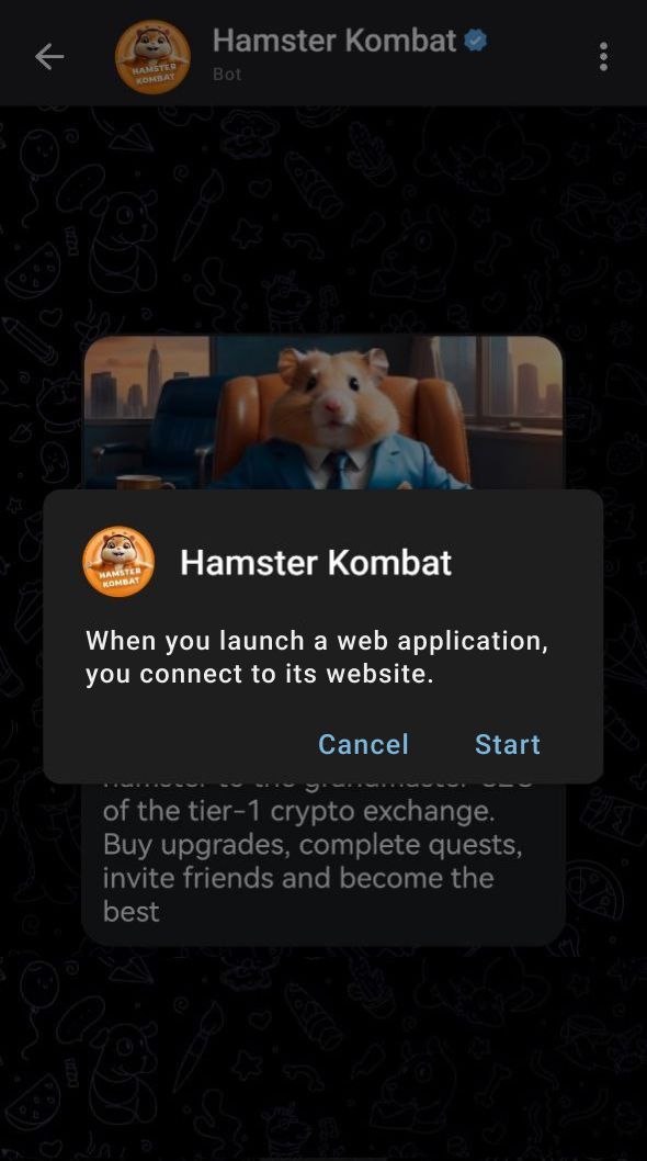 Launching the game Hamster in Telegram